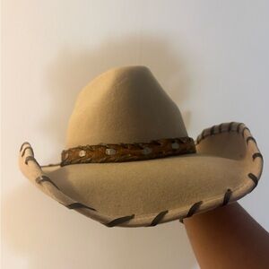 Men's Western Cowboy Hat - Beige with Brown Hatband